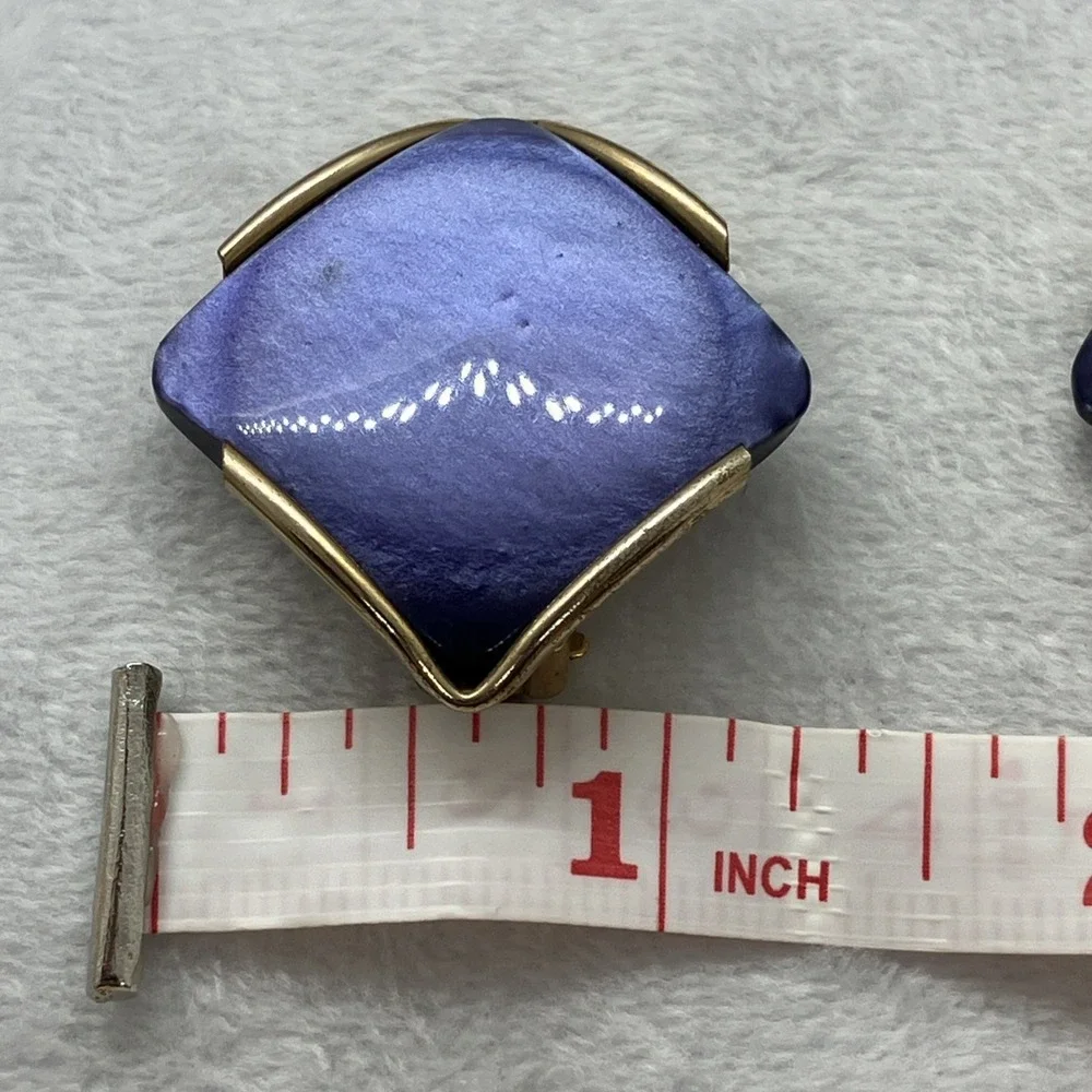 Vtg. 50's Thermoset Moonglow Blue Lucite Clip On‎ Gold Tone Earrings MCM